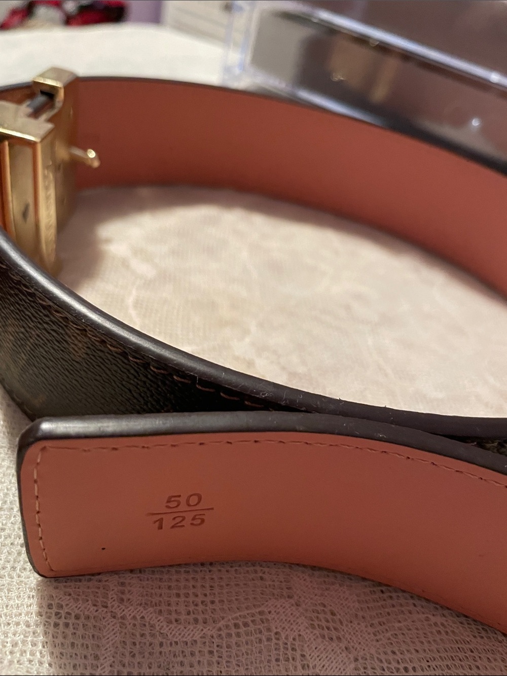 Louis Vuitton Monogram Belt with Pink Lining and Gold LV Buckle - Picture 2 of 6